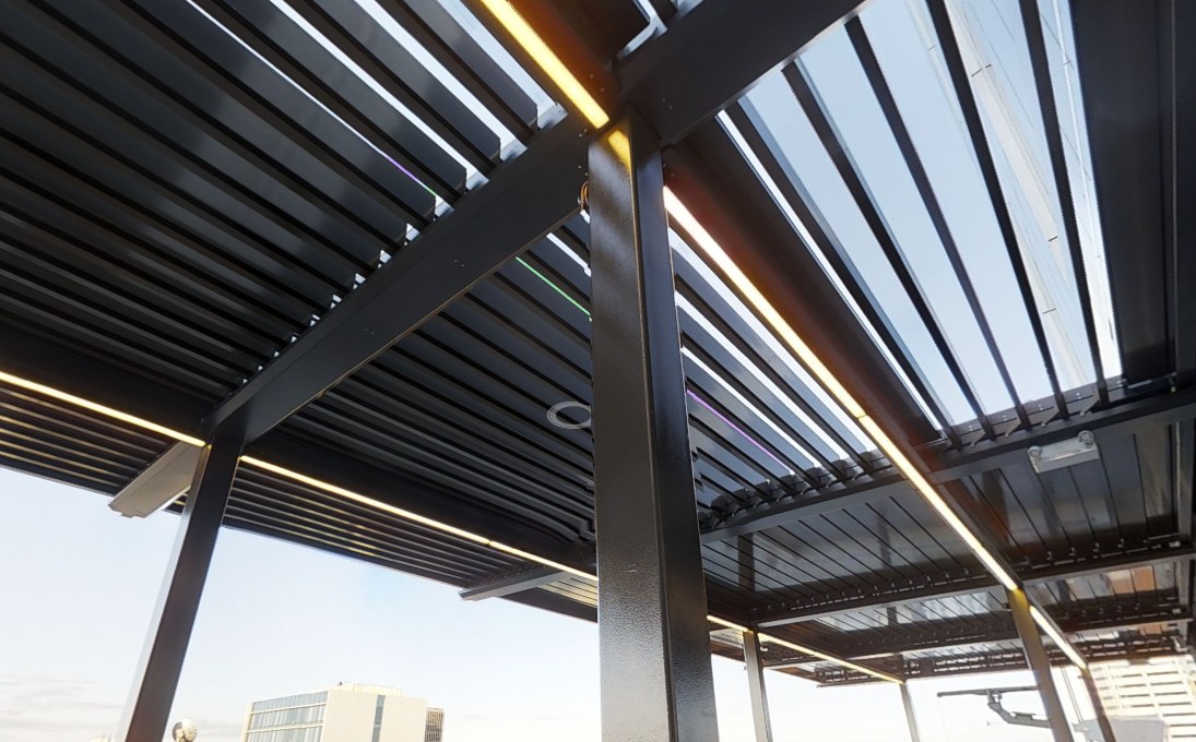 Custom operable pergola system at 240 St Georges Terrace Perth