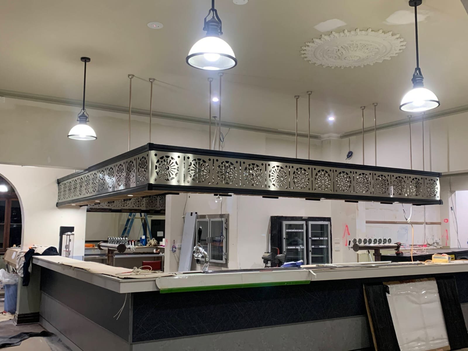 Bar canopy during installation