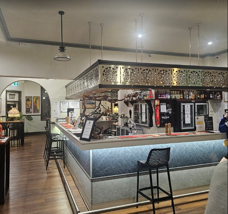 Completed canopy over the bar area