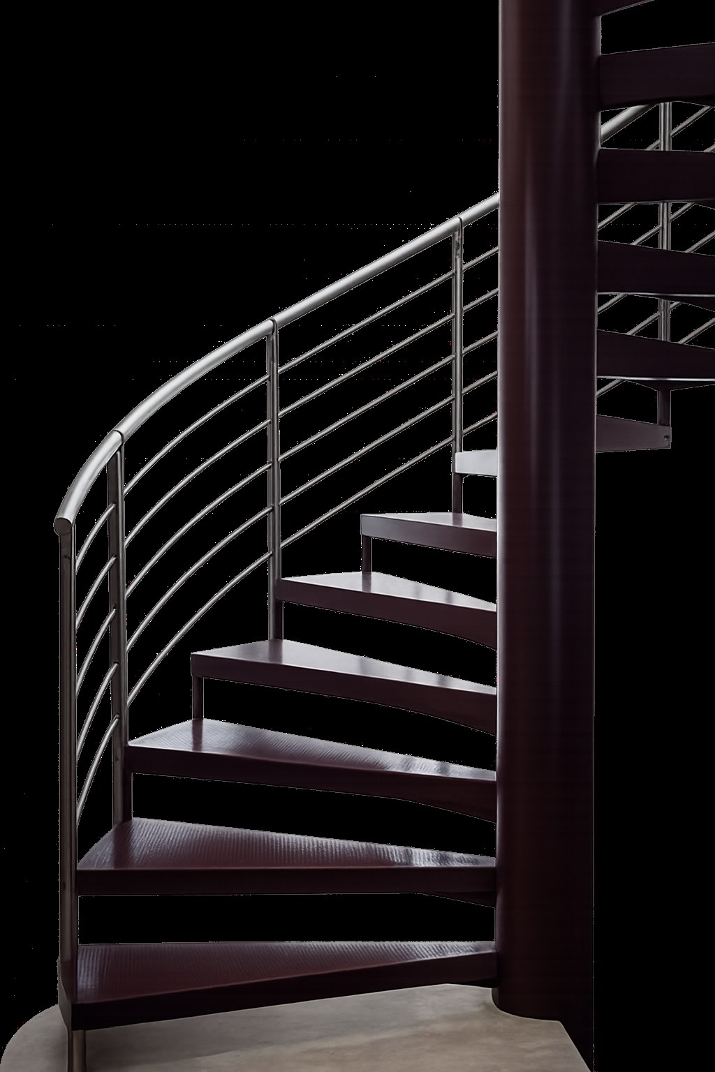 Powder-coated steel stair with stainless steel handrail detail