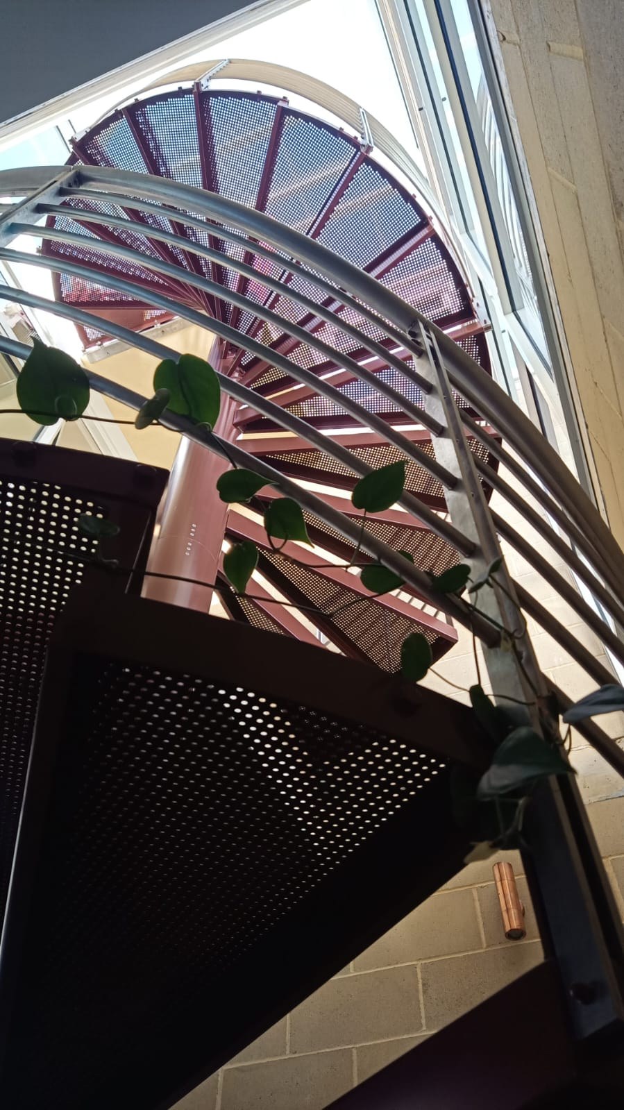 Installed spiral staircase viewed from below