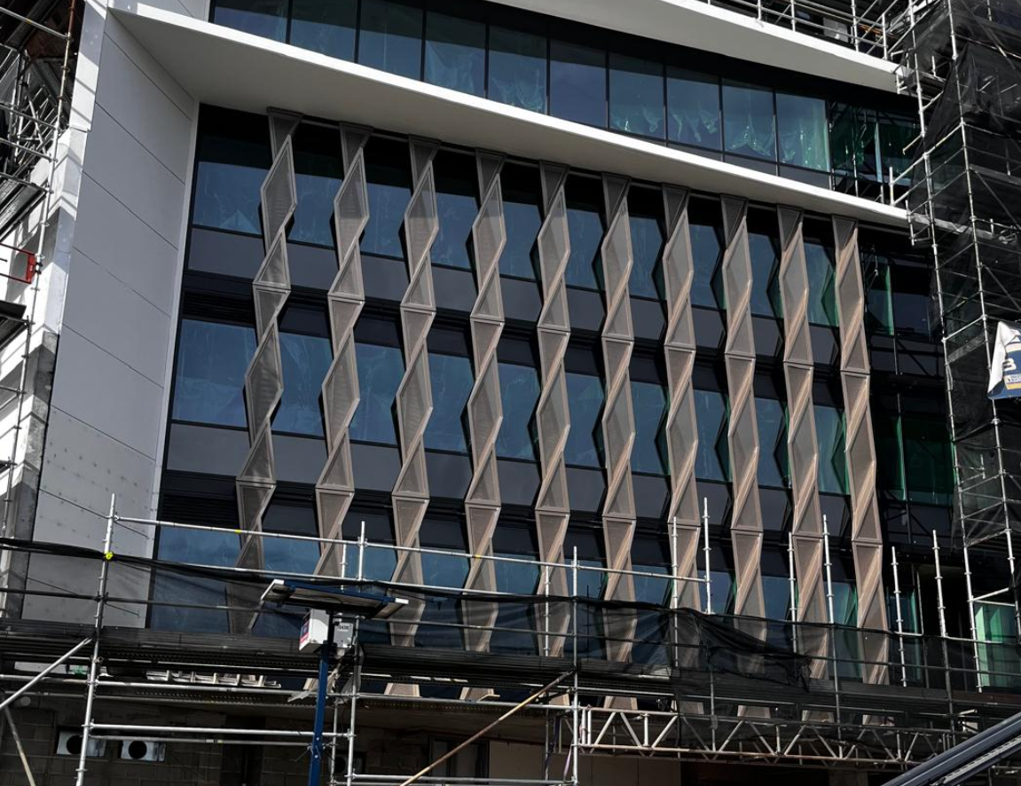 Public art façade installation designed by artist Leanne Bray